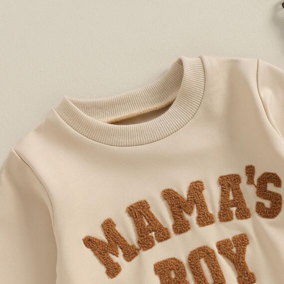 Geagodelia Baby Jungen Kleidung Outfit Babykleidung Set Langarmshirt Sweatshirt + Hose Neugeborene Weiche Babyset Mama's Boy Zweiteiler (D - Beige, 6-12 Monate)
