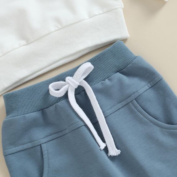Geagodelia Baby Jungen Kleidung Outfit Babykleidung Set Langarmshirt Sweatshirt + Hose Neugeborene Weiche Babyset Mama's Boy Zweiteiler (B - Weiß & Blau, 6-12 Monate)