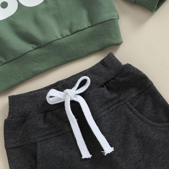 Geagodelia Baby Jungen Kleidung Outfit Babykleidung Set Langarmshirt Sweatshirt + Hose Neugeborene Weiche Babyset Mama's Boy Zweiteiler (B - Grün & Dunkelgrau, 12-18 Monate)