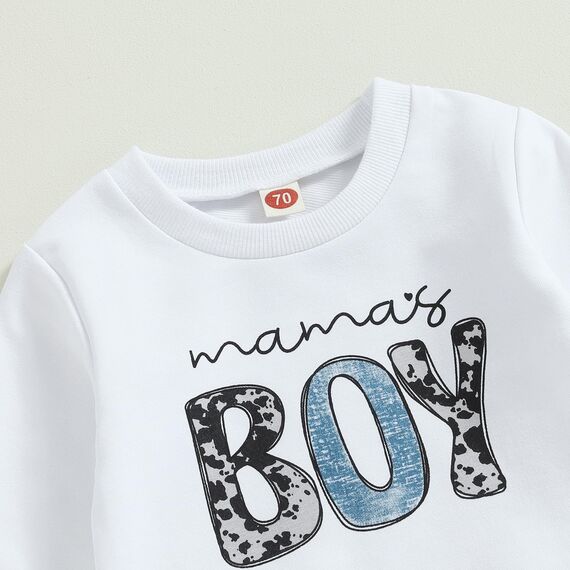 Geagodelia Baby Jungen Kleidung Outfit Babykleidung Set Langarmshirt Sweatshirt + Hose Neugeborene Weiche Babyset Mama's Boy Zweiteiler (A - Weiß & Blau, 18-24 Monate)