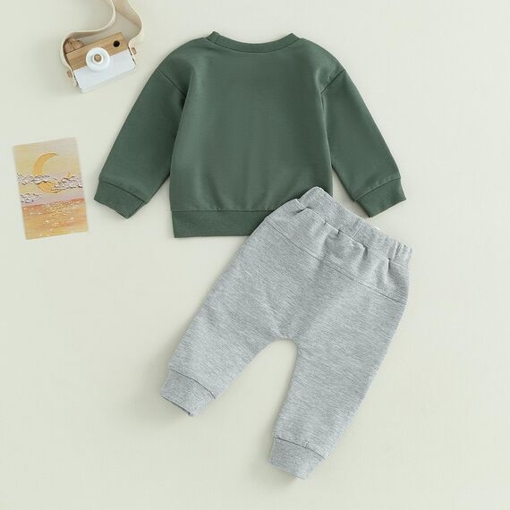 Geagodelia Baby Jungen Kleidung Outfit Babykleidung Set Langarmshirt Sweatshirt + Hose Neugeborene Weiche Babyset Mama's Boy Zweiteiler (C - Grün & Grau, 18-24 Monate)