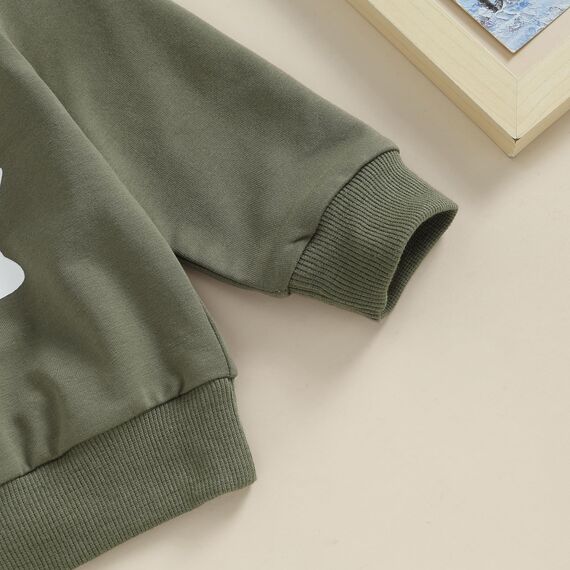 Geagodelia Baby Jungen Kleidung Outfit Babykleidung Set Langarmshirt Sweatshirt + Hose Neugeborene Weiche Babyset Mama's Boy Zweiteiler (B - Armeegrün & Grau, 6-12 Monate)