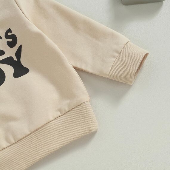 Geagodelia Baby Jungen Kleidung Outfit Babykleidung Set Langarmshirt Sweatshirt + Hose Neugeborene Weiche Babyset Mama's Boy Zweiteiler (B - Beige & Schwarz, 0-6 Monate)