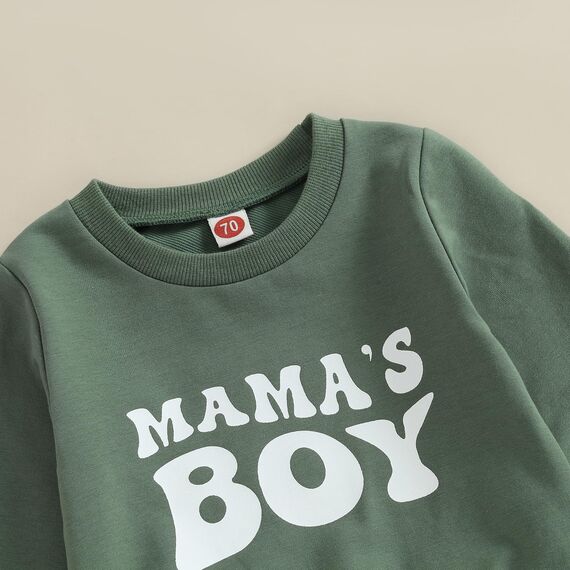 Geagodelia Baby Jungen Kleidung Outfit Babykleidung Set Langarmshirt Sweatshirt + Hose Neugeborene Weiche Babyset Mama's Boy Zweiteiler (B - Grün & Dunkelgrau, 18-24 Monate)