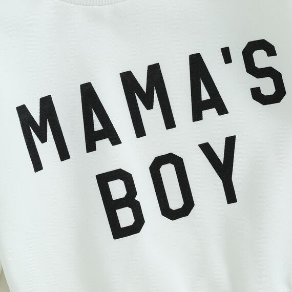 Geagodelia Baby Jungen Kleidung Outfit Babykleidung Set Langarmshirt Sweatshirt + Hose Neugeborene Weiche Babyset Mama's Boy Zweiteiler (C - Weiß & Schwarz, 6-12 Monate)