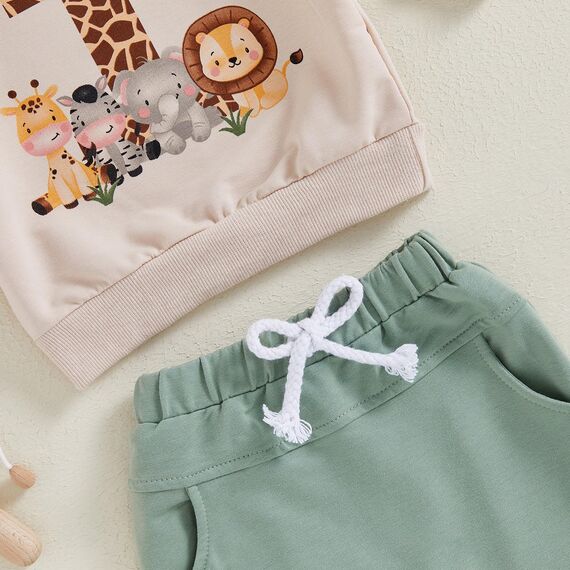 Geagodelia Baby Jungen 1. Geburtstag Kleidung Babykleidung Outfit Set Langarmshirt Sweatshirt + Hose Neugeborene Weiche Babyset 1 Jahr Zweiteiler (Beige, 6-12 Monate)