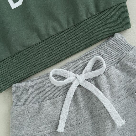 Geagodelia Baby Jungen Kleidung Outfit Babykleidung Set Langarmshirt Sweatshirt + Hose Neugeborene Weiche Babyset Mama's Boy Zweiteiler (C - Grün & Grau, 18-24 Monate)