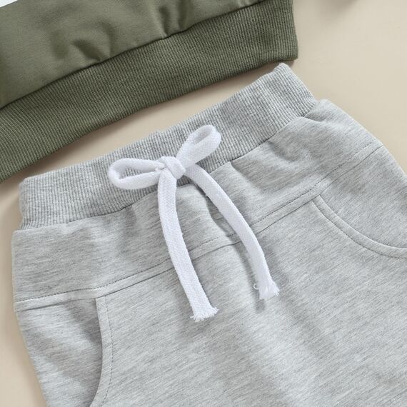 Geagodelia Baby Jungen Kleidung Outfit Babykleidung Set Langarmshirt Sweatshirt + Hose Neugeborene Weiche Babyset Mama's Boy Zweiteiler (B - Armeegrün & Grau, 6-12 Monate)