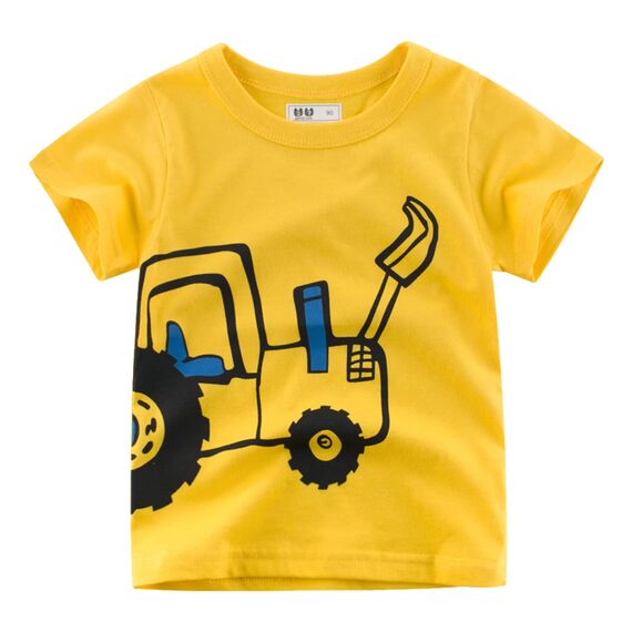Unisex Baby T-Shirt Baumwolle Süß Karikatur Tier Muster Tops für 1-7 Jahre Alt (1-2 Jahre, H Gelber Bagger)