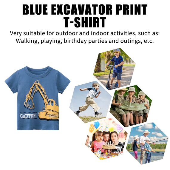 Unisex Baby T-Shirt Baumwolle Süß Karikatur Tier Muster Tops für 1-7 Jahre Alt (2-3 Jahre, H Blauer Bagger)