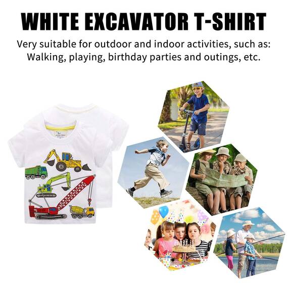 Unisex Baby T-Shirt Baumwolle Süß Karikatur Tier Muster Tops für 1-7 Jahre Alt (4 T, F Weiß Bagger)
