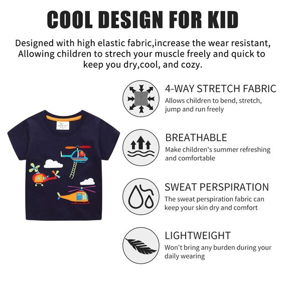 Unisex Baby T-Shirt Baumwolle Süß Karikatur Tier Muster Tops für 1-7 Jahre Alt (3-4 Jahre, H Hubschrauber)