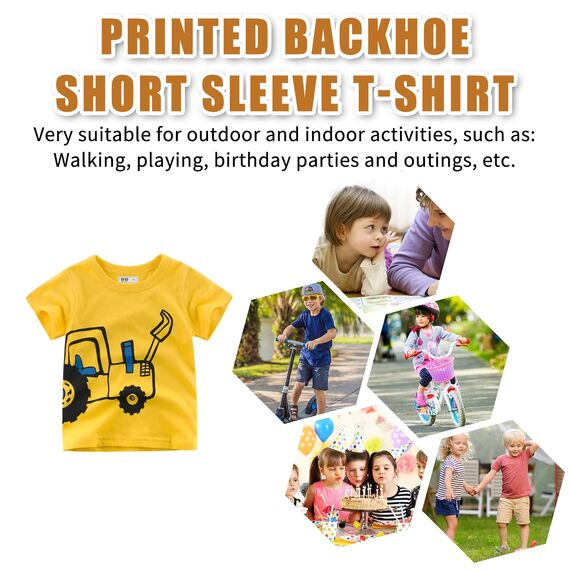 Unisex Baby T-Shirt Baumwolle Süß Karikatur Tier Muster Tops für 1-7 Jahre Alt (1-2 Jahre, H Gelber Bagger)
