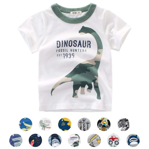 Unisex Baby T-Shirt Baumwolle Süß Karikatur Tier Muster Tops für 1-7 Jahre Alt (4-5 Jahre, E Dinosaurier Weiß)
