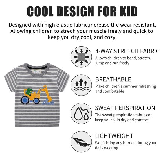 Unisex Baby T-Shirt Baumwolle Süß Karikatur Tier Muster Tops für 1-7 Jahre Alt (1-2 Jahre, H Streifen Bagger)