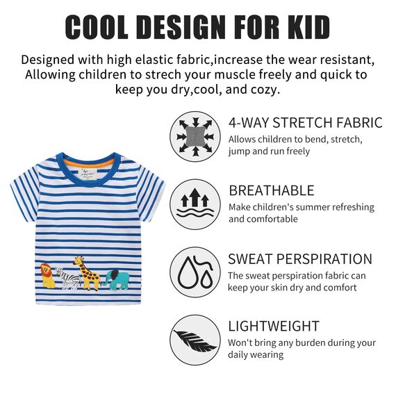 Unisex Baby T-Shirt Baumwolle Süß Karikatur Tier Muster Tops für 1-7 Jahre Alt (1-2 Jahre, H Tierische Streifen)