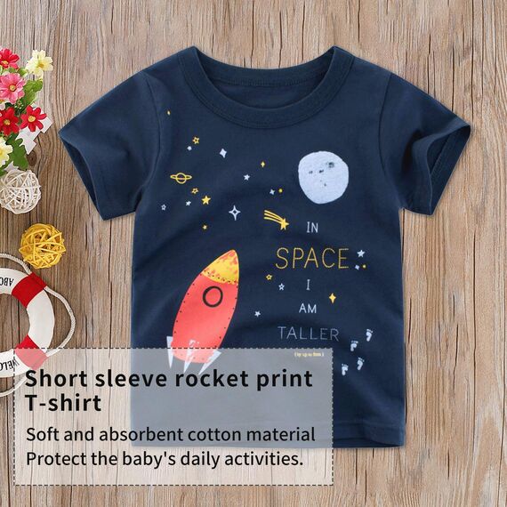 Unisex Baby T-Shirt Baumwolle Süß Karikatur Tier Muster Tops für 1-7 Jahre Alt (1-2 Jahre, E Marine Rakete)