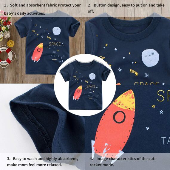 Unisex Baby T-Shirt Baumwolle Süß Karikatur Tier Muster Tops für 1-7 Jahre Alt (1-2 Jahre, E Marine Rakete)