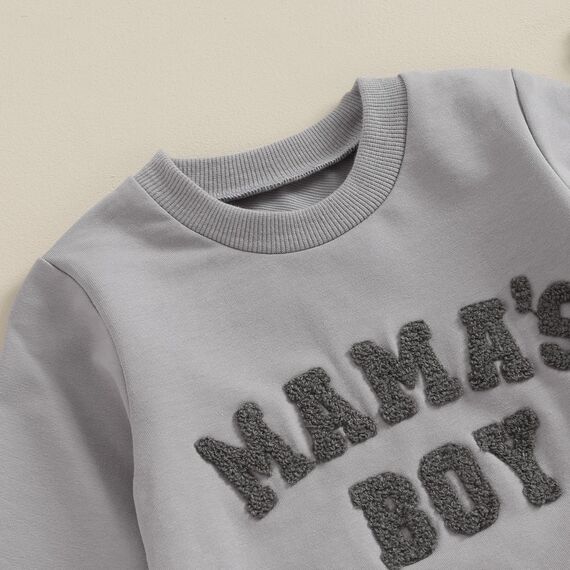 Geagodelia Baby Jungen Kleidung Outfit Babykleidung Set Langarmshirt Sweatshirt + Hose Neugeborene Weiche Babyset Mama's Boy Zweiteiler (D - Grau, 18-24 Monate)