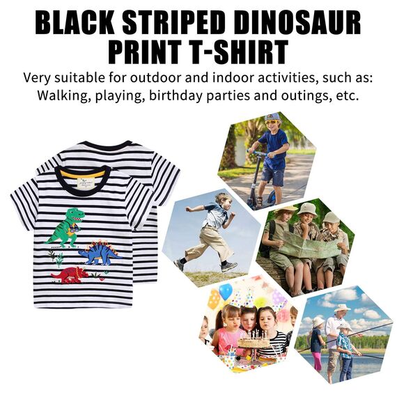 Unisex Baby T-Shirt Baumwolle Süß Karikatur Tier Muster Tops für 1-7 Jahre Alt (2-3 Jahre, F Schwarz Streifen)