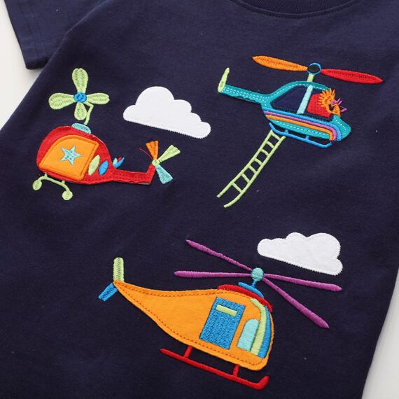 Unisex Baby T-Shirt Baumwolle Süß Karikatur Tier Muster Tops für 1-7 Jahre Alt (3-4 Jahre, H Hubschrauber)