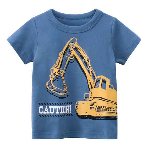 Unisex Baby T-Shirt Baumwolle Süß Karikatur Tier Muster Tops für 1-7 Jahre Alt (6-7 Jahre, H Blauer Bagger)