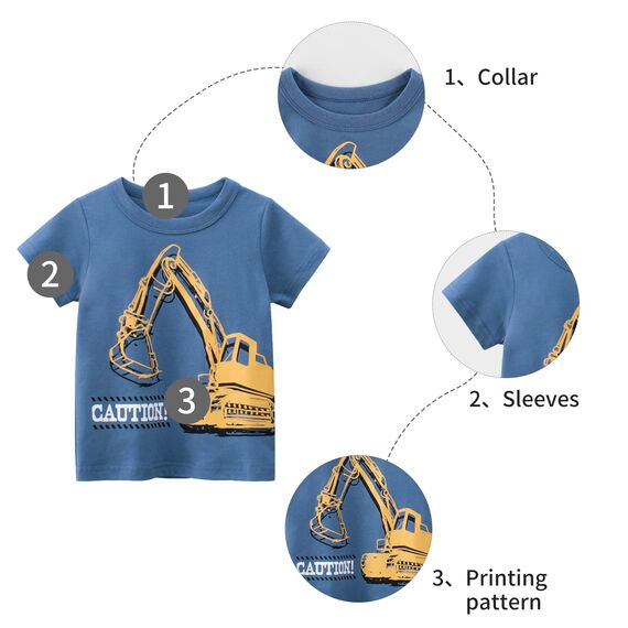 Unisex Baby T-Shirt Baumwolle Süß Karikatur Tier Muster Tops für 1-7 Jahre Alt (5-6 Jahre, H Blauer Bagger)