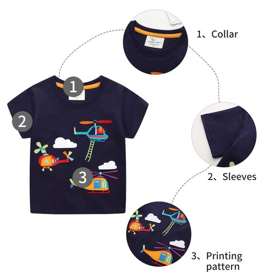 Unisex Baby T-Shirt Baumwolle Süß Karikatur Tier Muster Tops für 1-7 Jahre Alt (6-7 Jahre, H Hubschrauber)