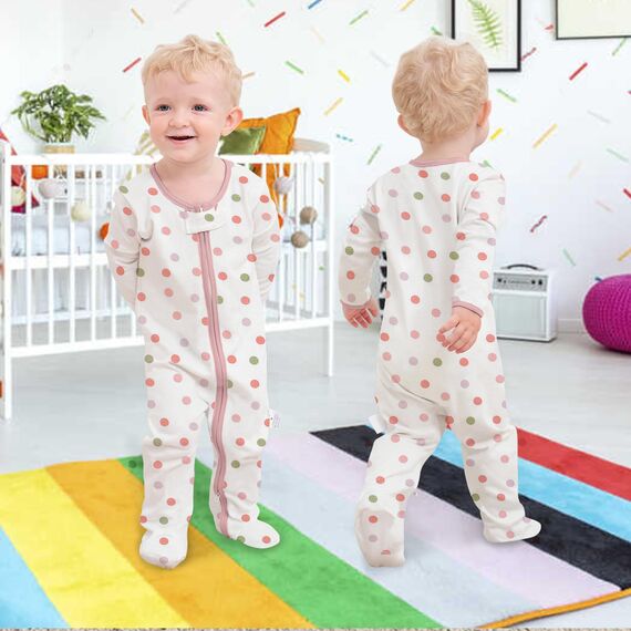 Neugeborenes Baby Jungen Mädchen Strampler mit Fuß Baby Schlafanzug Einteilige Lange Ärmel Overall Säuglings Frühling Herbst Body, 3er-Pack (Rosa, 6-9M)