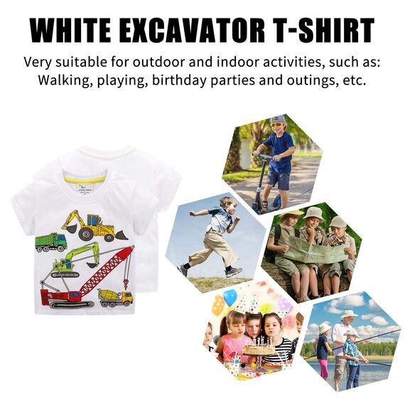 Unisex Baby T-Shirt Baumwolle Süß Karikatur Tier Muster Tops für 1-7 Jahre Alt (6-7 Jahre, F Weiß Bagger)