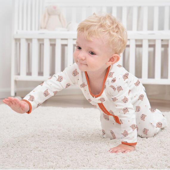 Neugeborenes Baby Jungen Mädchen Strampler mit Fuß Baby Schlafanzug Einteilige Lange Ärmel Overall Säuglings Frühling Herbst Body, 3er-Pack (Orange, 6-9M)