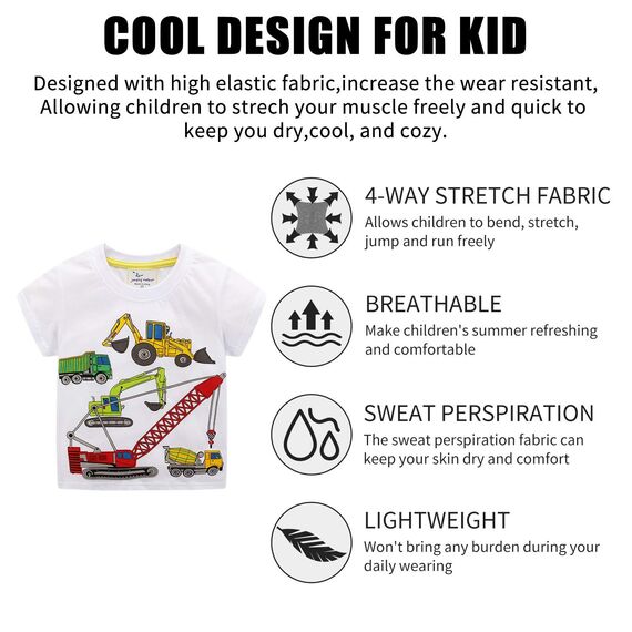 Unisex Baby T-Shirt Baumwolle Süß Karikatur Tier Muster Tops für 1-7 Jahre Alt (4-5 Jahre, F Weiß Bagger)