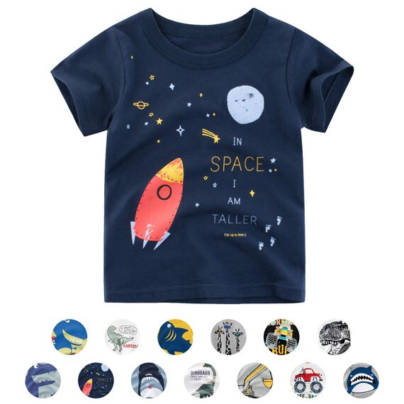 Unisex Baby T-Shirt Baumwolle Süß Karikatur Tier Muster Tops für 1-7 Jahre Alt (6-7 Jahre, E Marine Rakete)