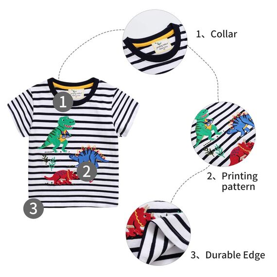 Unisex Baby T-Shirt Baumwolle Süß Karikatur Tier Muster Tops für 1-7 Jahre Alt (5-6 Jahre, F Schwarz Streifen)