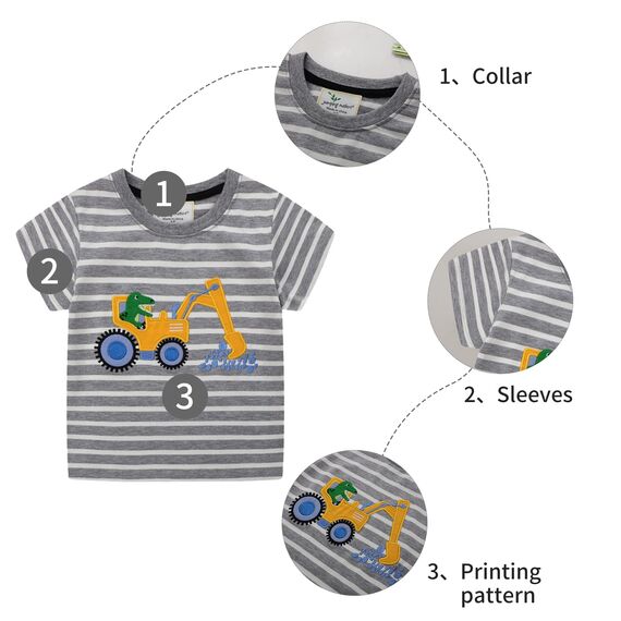 Unisex Baby T-Shirt Baumwolle Süß Karikatur Tier Muster Tops für 1-7 Jahre Alt (6-7 Jahre, H Streifen Bagger)