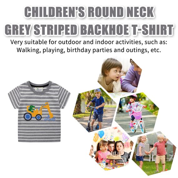 Unisex Baby T-Shirt Baumwolle Süß Karikatur Tier Muster Tops für 1-7 Jahre Alt (5-6 Jahre, H Streifen Bagger)