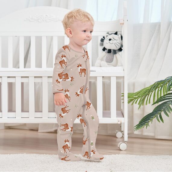 Neugeborenes Baby Jungen Mädchen Strampler mit Fuß Baby Schlafanzug Einteilige Lange Ärmel Overall Säuglings Frühling Herbst Body, 3er-Pack (Aprikose, 9-12M)
