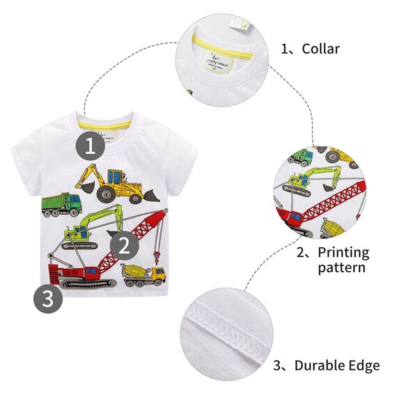 Unisex Baby T-Shirt Baumwolle Süß Karikatur Tier Muster Tops für 1-7 Jahre Alt (4-5 Jahre, F Weiß Bagger)