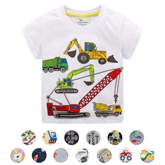 Unisex Baby T-Shirt Baumwolle Süß Karikatur Tier Muster Tops für 1-7 Jahre Alt (6-7 Jahre, F Weiß Bagger)