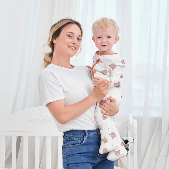Neugeborenes Baby Jungen Mädchen Strampler mit Fuß Baby Schlafanzug Einteilige Lange Ärmel Overall Säuglings Frühling Herbst Body, 3er-Pack (Orange, 6-9M)