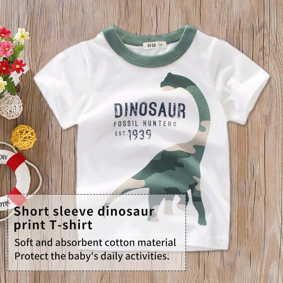 Unisex Baby T-Shirt Baumwolle Süß Karikatur Tier Muster Tops für 1-7 Jahre Alt (5-6 Jahre, E Dinosaurier Weiß)