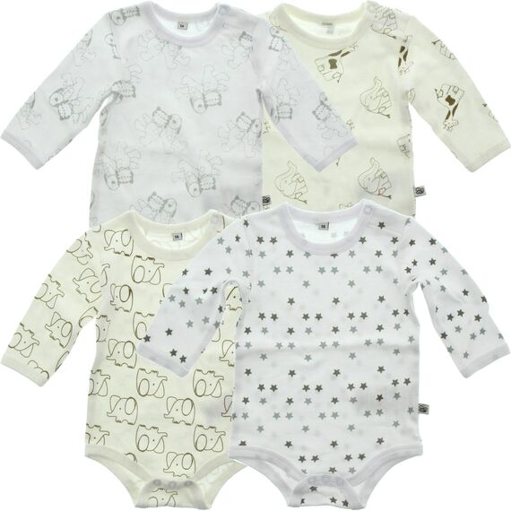 PIPPI Unisex Baby Body LS AO-printed (4-pack) Formender Body, White, 98