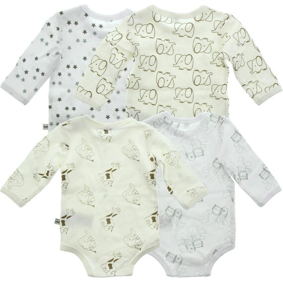 PIPPI Unisex Baby Body LS AO-printed (4-pack) Formender Body, White, 98