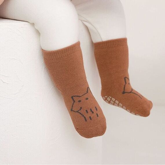 FedMois 5er Pack Baby Kleinkinder ABS rutschfeste Wintersocken dicke Thermosocken Baumwolle, Fuchs, 0-1 Jahr