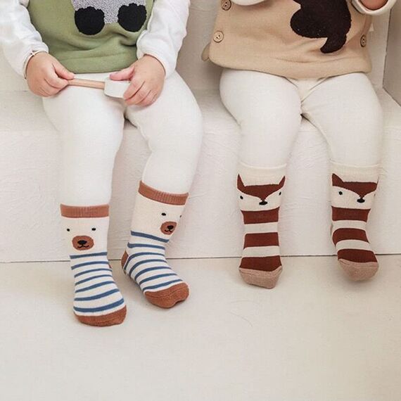 FedMois 5er Pack Baby Kleinkinder ABS rutschfeste Wintersocken dicke Thermosocken Baumwolle, Pinguin, 0-1 Jahr