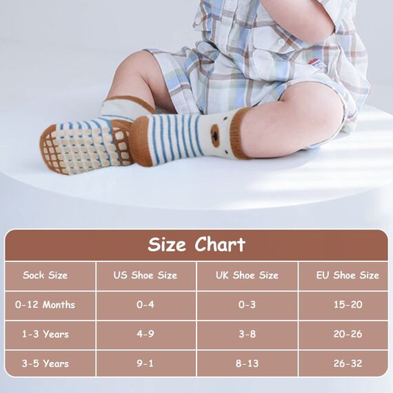 Vicloon rutschfeste Socken für Baby, 5 Paar Baby Socken Baumwolle, Kleinkind Socken Baby, Kinder Anti Rutsch Socken for Babies Toddlers and Kids