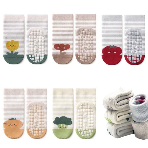 FedMois 5er Pack Baby Kleinkinder ABS rutschfeste Wintersocken dicke Thermosocken Baumwolle, Pflanzen, 3-5 Jahre