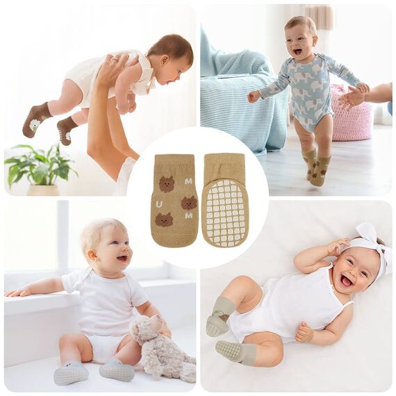 Vicloon Rutschfeste Socken für Baby, 5 Paar Baby Socken Baumwolle, Kleinkind Socken Baby, Kinder Anti Rutsch Socken for Babies Toddlers and Kids