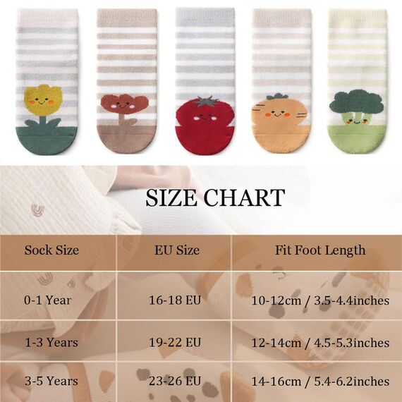 FedMois 5er Pack Baby Kleinkinder ABS rutschfeste Wintersocken dicke Thermosocken Baumwolle, Pflanzen, 0-1 Jahr