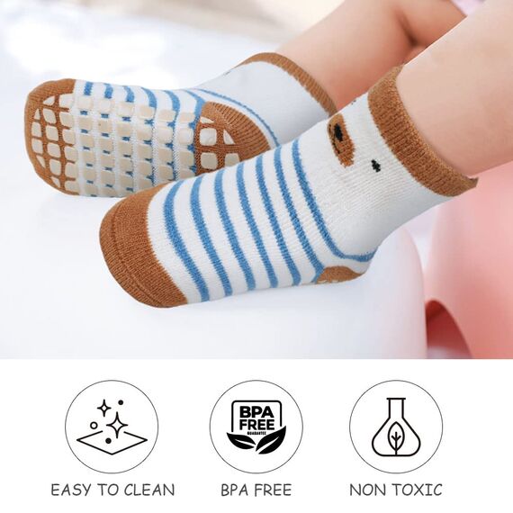 Vicloon Rutschfeste Socken für Baby, 5 Paar Baby Socken Baumwolle, Kleinkind Socken Baby, Kinder Anti Rutsch Socken for Babies Toddlers and Kids